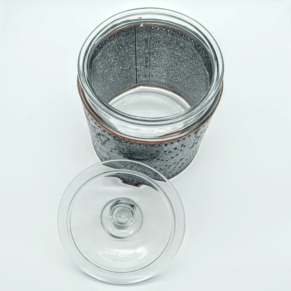Punched Two Tone Metal Glass Covered Cookie Jar